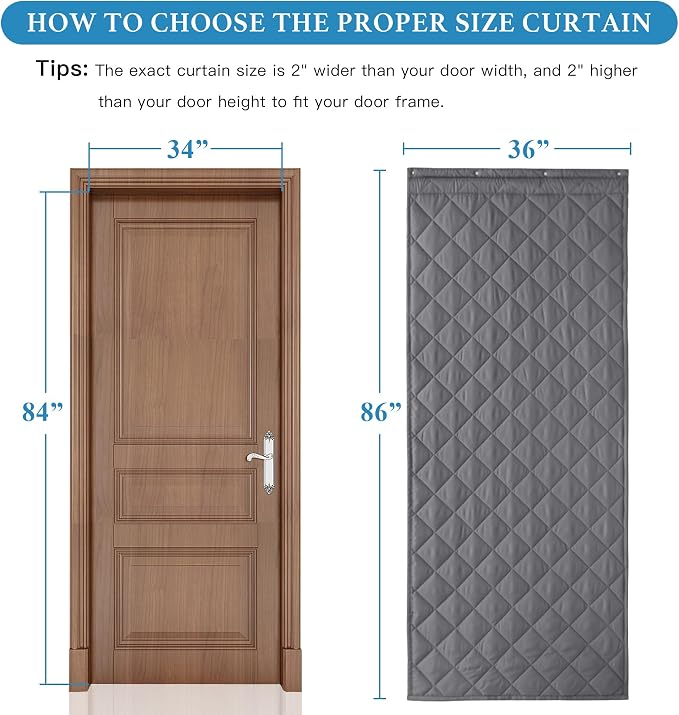 RYB HOME Summer Heat Blocking Thick Quilted Insulated Curtains, Thermal Insulated Curtains Room Divider for Energy Saving Window Treatment for Bedroom Living Room, W36 x L86, Grey, 1 Panel