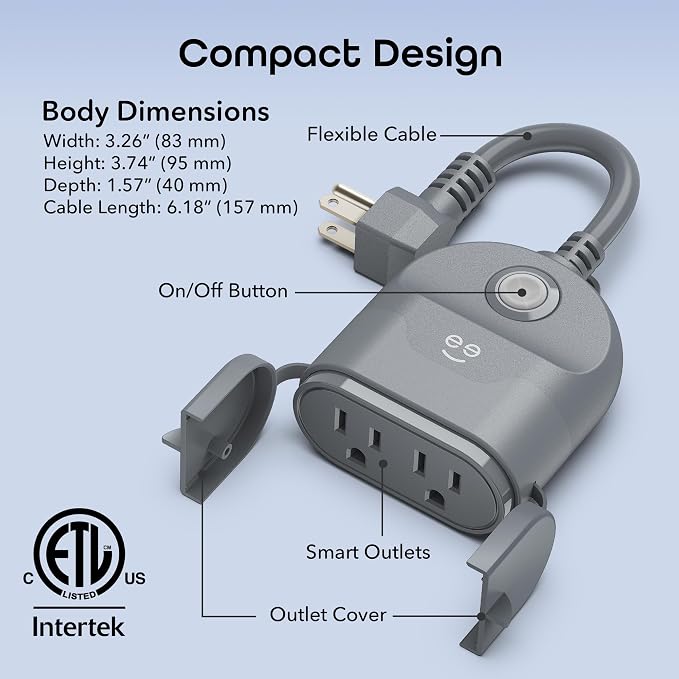 Geeni Outdoor Duo Wi-Fi Smart Plug, Weatherproof Dual Socket, Wireless Remote Control, Works with Alexa & Google Home, 2 Outlets