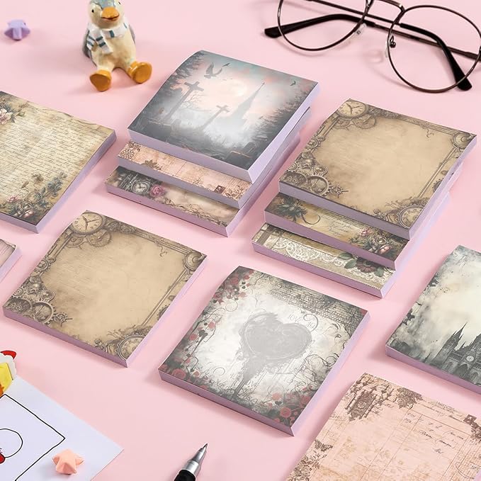 9 PCS Retro Sticky Notes 3x3 Cute and Aesthetic Post it Notes Self-Stick Note Pads for School, Office, and Home - Ideal Gifts for Teachers, Women, and Coworkers (Mystic Vintage Realms)