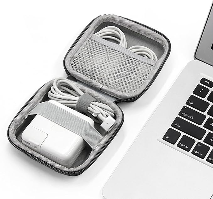Charger Case for Macbook, Portable Tech Electronic Organizer Bag, Small Travel Storage Pouch for Laptop Accessories, MacBook Power Adapter, Charging Cords, USB Drives (Black-Oxford, M)