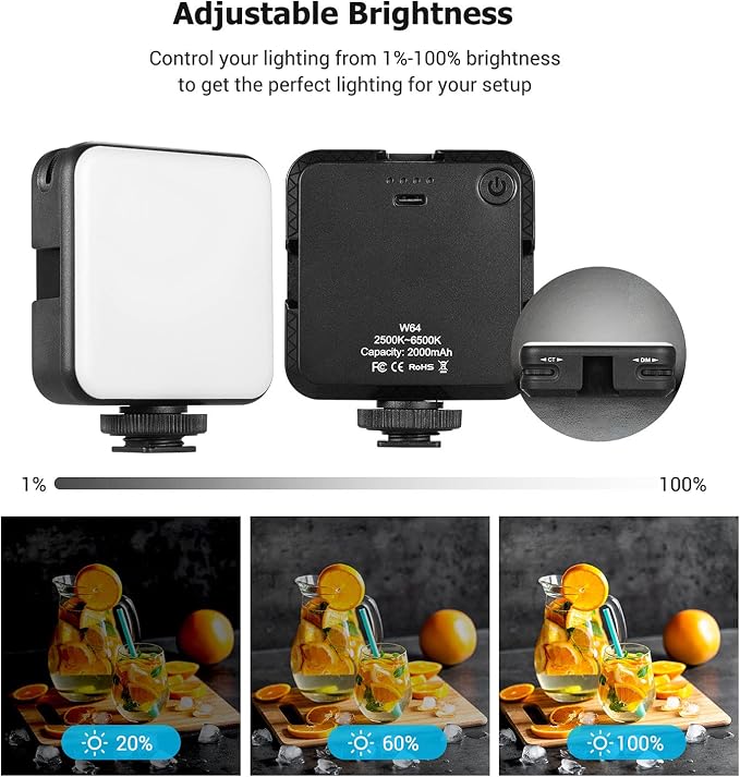 Video Conference Lighting Kit, Andoer LED Video Light with 2500K-6500K Dimmable Rechargeable 3 Cold Shoes and Suction Cup Mount for Laptop Live YouTube Streaming Online Meeting