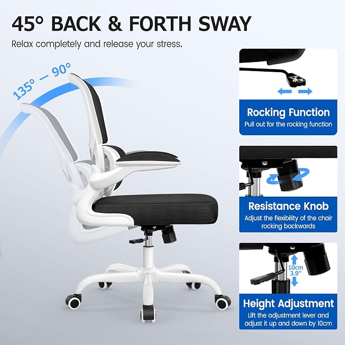 ALLGOD Office Chair Ergonomic Desk Chair, Breathable Mesh Desk Chair Comfy with Lumbar Support, Flip-up Armrests, Computer Chairs Comfortable for Home, Office, Work, Standard, 300Lbs