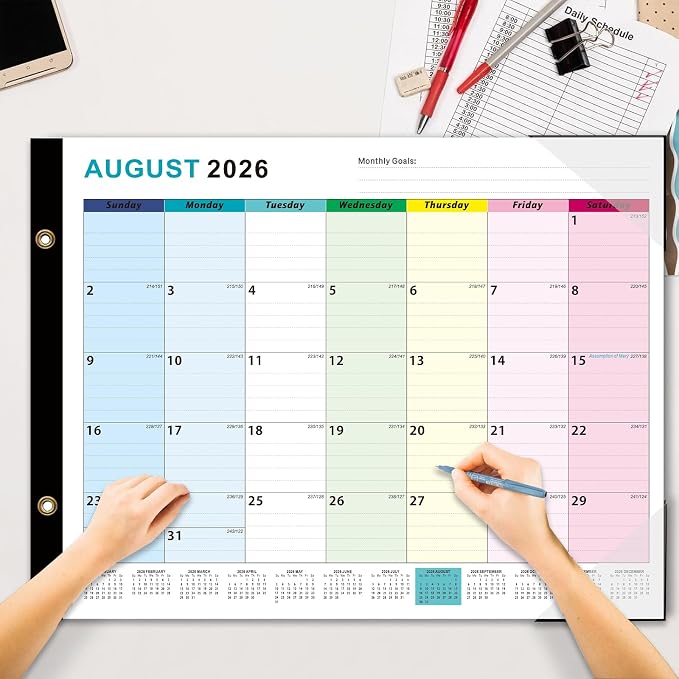 Desk Calendar 2026-2027 - 22" x 17", 18 Month Large Desk Calendar July 2026-2027 Dec, Large Desktop Calendar with Plastic Cover, Thick Paper, Corner Protectors - Colorful (3 Stickers Included)