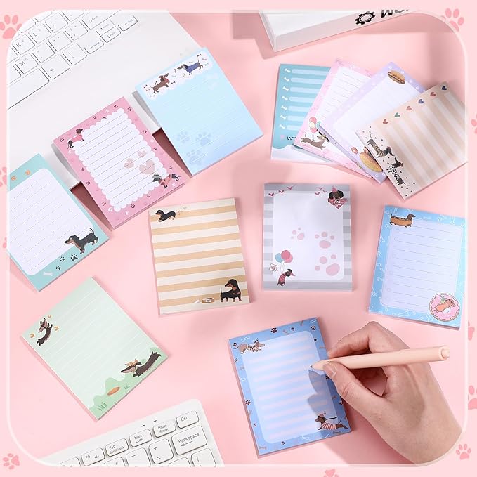 12 Pieces Dachshund Sticky Notes Dachshund Gifts 3x4 Inch Cute Cartoon Dog Self Stick Notepads Puppy Lover Gifts Dog to Do List Cute Memo Pads for Home Office Supplies