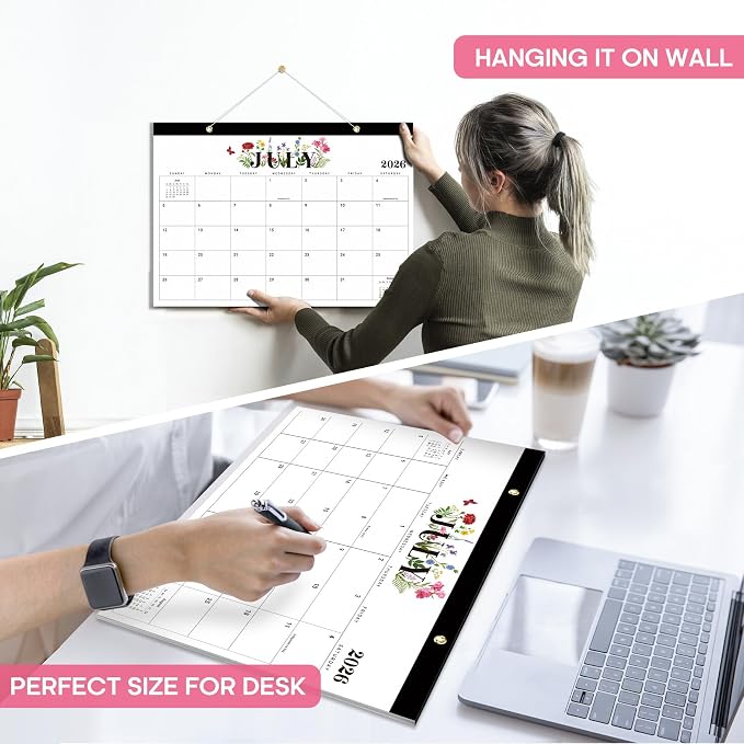 Desk Calendar 2026-2027, 18-Month Calendar Runs from July 2026 to December 2027, Large 17" x 12" Monthly Desktop & Wall Calendar for Home & Office - Soft Botanica