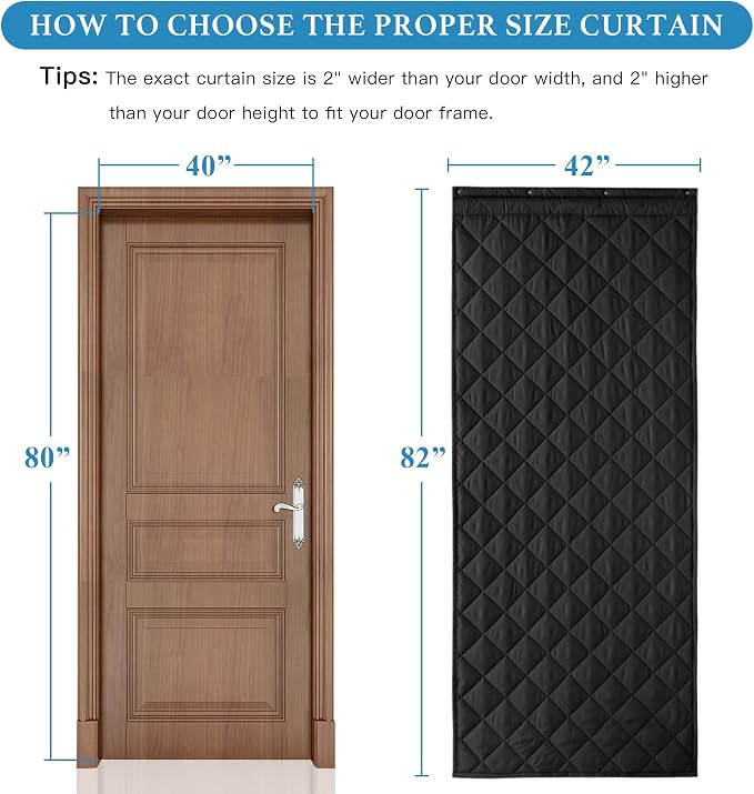 RYB HOME Summer Heat Blocking Thick Quilted Insulated Curtains, Thermal Insulated Curtains Room Divider for Energy Saving Window Treatment for Bedroom Living Room, W42 x L82, Black, 1 Panel