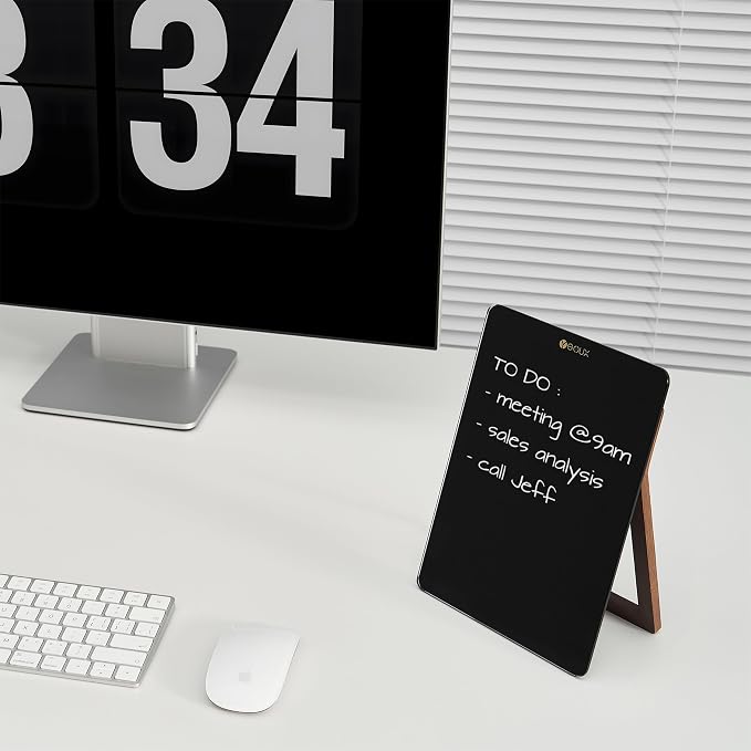 Desktop Black Glass Dry Erase Whiteboard with Reversible Wood Stand, Small Portable White Board Easel for Desk, Reusable Desk Notepad 9.5"x6.7" for Office, Home, School, Marker&Eraser Included, Yeoux | Build with Solid Walnut Wood & Tempered Glass, Sma...