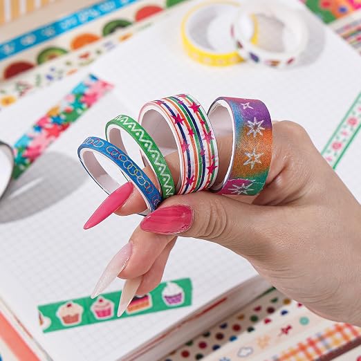 32 Rolls Washi Tape Set, Multicolored Cute Graffiti Painting Decorative Tapes, Scrapbooking and Journal Supplies, Junk Journaling Scrapbook Supplies, DIY Craft Projects Materials for Girls and Women