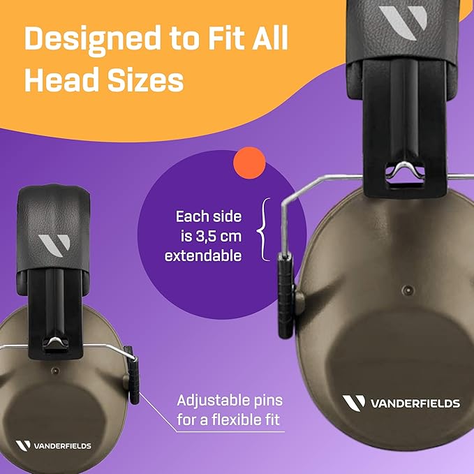 Vanderfields - Hearing Protection Ear Muffs - Over 33 dB (2K Hz) Broad Noise Cancelling Sound Reduction - Adults & Teens
