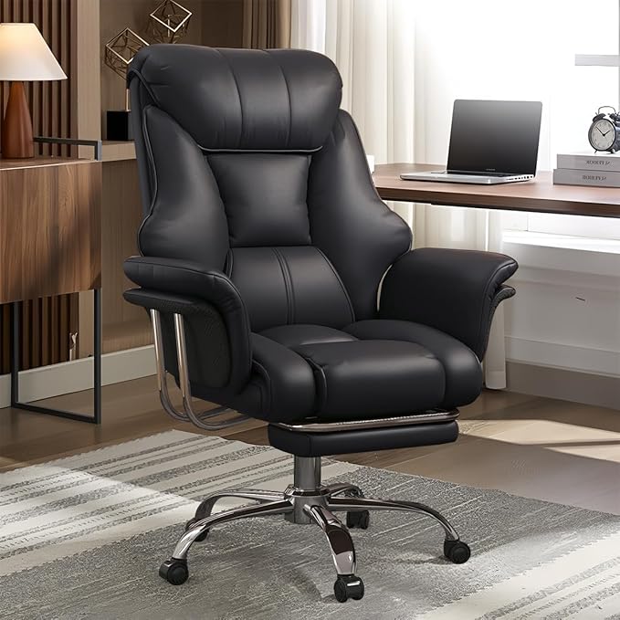 Big and Tall Office Chair Wide Seat Ergonomic Leather Executive Desk Chair with Leg Rest, Heavy-Duty 550 lbs Adjustable Height Computer Gaming Chairs