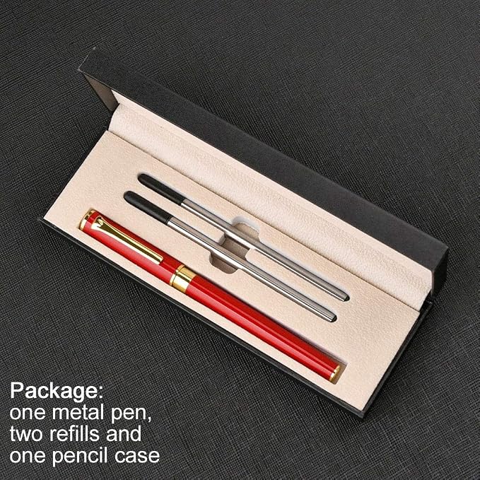 1314 Free Engraving pen Personalized custom pens Roller Ballpen, Ballpoint pen, Ball pen, Medium Refill Pen Black Ink, Custom Gifts for Men, Women, Classy Gift Box (Red Style 1)