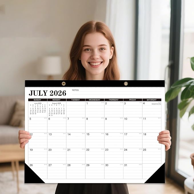 2026-2027 Desk Calendar - 18 Month Desk Calendar 2026-2027, Jul 2026 - Dec 2027, 17" x 12", Large Monthly Desktop Calendar with Daily Blocks, Thick Paper, Corner Protectors - (2 Stickers Included)