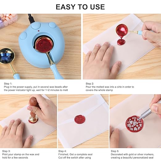 Pale Blue Wax Seal Beads, 4 Colors Blue Mix Sealing Beads Kit for Wax Seal Stamp, Light Blue Decor for Envelope Letter Wedding Invitation(Blue Mix)