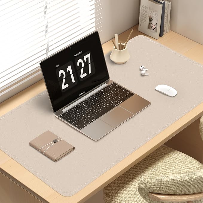 Bleswin Multifunctional Large Desk Mat, Double Sided Computer Desk pad, Extended Mouse Mat, Office Desk Protector with Waterproof PU Leather, 35.4''×16.9'', Office Home Writing Pad (Beige+Orange)