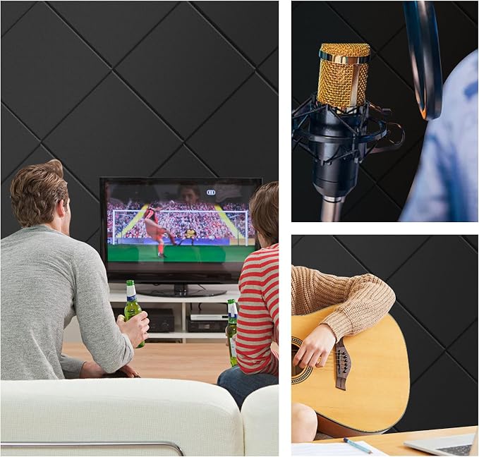 15 Pack Self-Adhesive Sound Proof Foam Panels for Walls, Acoustic Panels 12" x 12" x 0.35" High Density Sound Absorbing Tiles for Home Studio, Office, Gaming Room & Theater