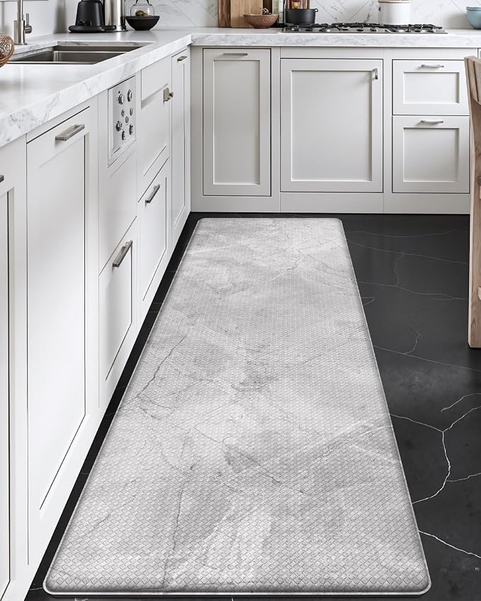 DEXI Kitchen Floor Mats Cushioned Anti Fatigue, 23x107 Light Grey Marble | Runner Rug Wide Standing Comfort, Waterproof Oil-proof, Memory Foam Padded for Front Sink Laundry