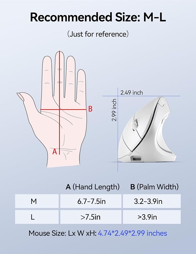 TECKNET Ergonomic Mouse Wireless, Rechargeable Mouse Silent for Carpal Tunnel Right Hand, 2.4GHz USB Vertical Mouse Wireless for Laptop, 5 Adjustable 4800 DPI, Computer, MacBook, Desktop