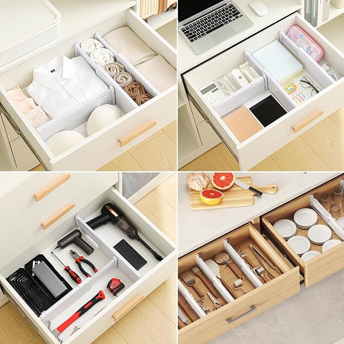 Drawer Dividers for Clothes 4" High 10.9"-18" Expandable Dresser Drawer Organizer Plastic Separators for Kitchen 3 Pack