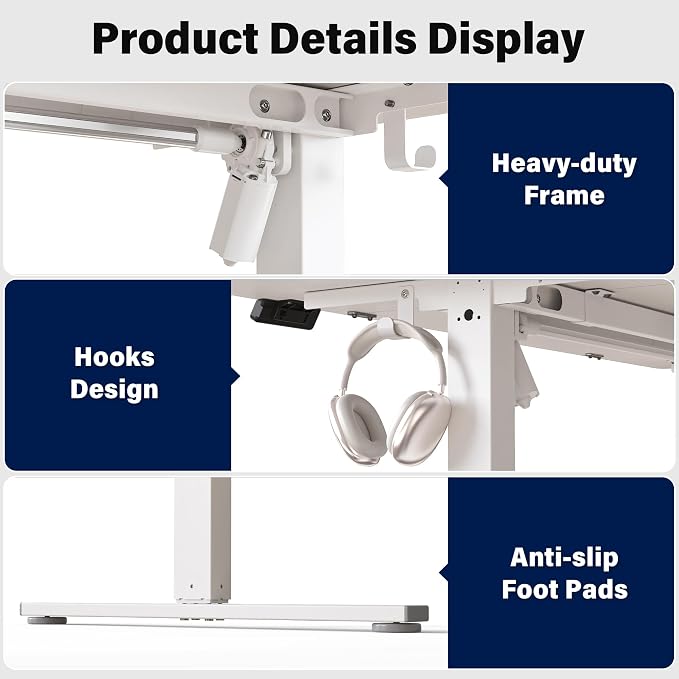 Electric Standing Desk, 63 x 30 Inch, White | Extra Large Desktop, Adjustable Height, Sit to Stand, Home Office Workstation, Supports Dual & Triple Monitor