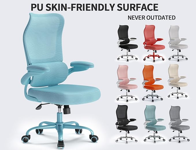 TRALT Ergonomic Office Chair- Desk Chair with Adjustable Lumbar Support | Big and Tall Back Ergonomic Desk Chair - Home Office Mesh Chairs and PU Leather Seat for Home Reading to Adults(Blue)