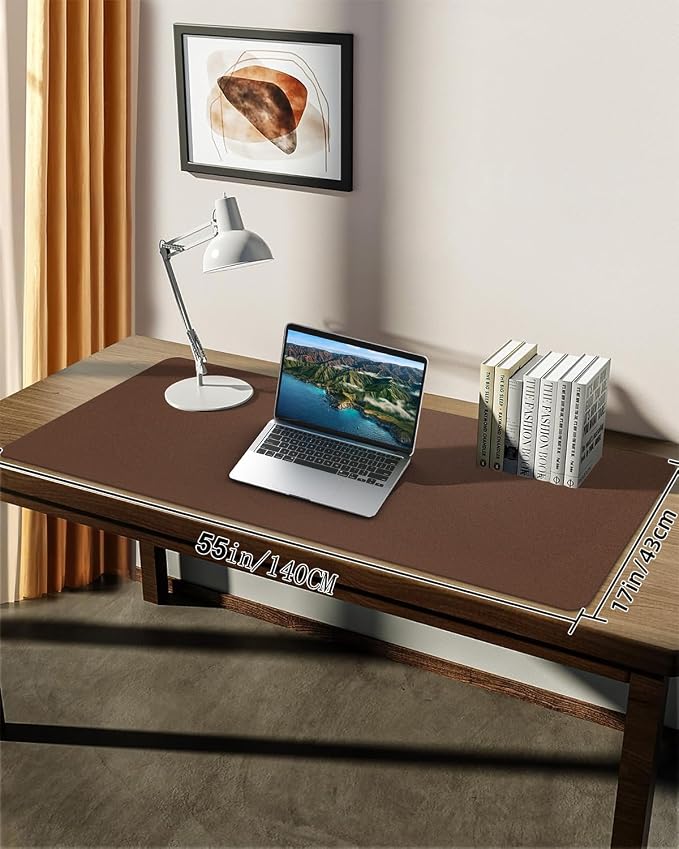Extra Large Desk mat, Leather Desk Pad Protector,Office Desk Mat,Mouse Pad, Non-Slip Desk Blotter, Laptop Desk Pad, Waterproof Desk Writing Pad for Office&Home (Brown, 55" x 17")