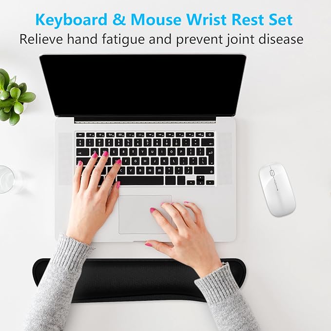 Dapesuom Enlarge Keyboard Wrist Rest, Cute Memory Foam Keyboard Wrist Cushion for Computer Desk Mats Support, Typing Pain Relief Ergonomic Mouse Pad Rests with Non-Slip Base for Gaming, Laptop, Black