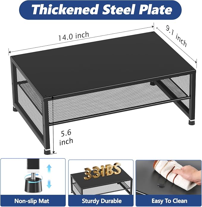 ECOLOVI 2-Tier Computer Monitor Stand Riser, Desk Organizer for Monitor, Printer & Laptop Stand, Desktop Workspace Organizers for Office Supplies(Black 2-Pack)