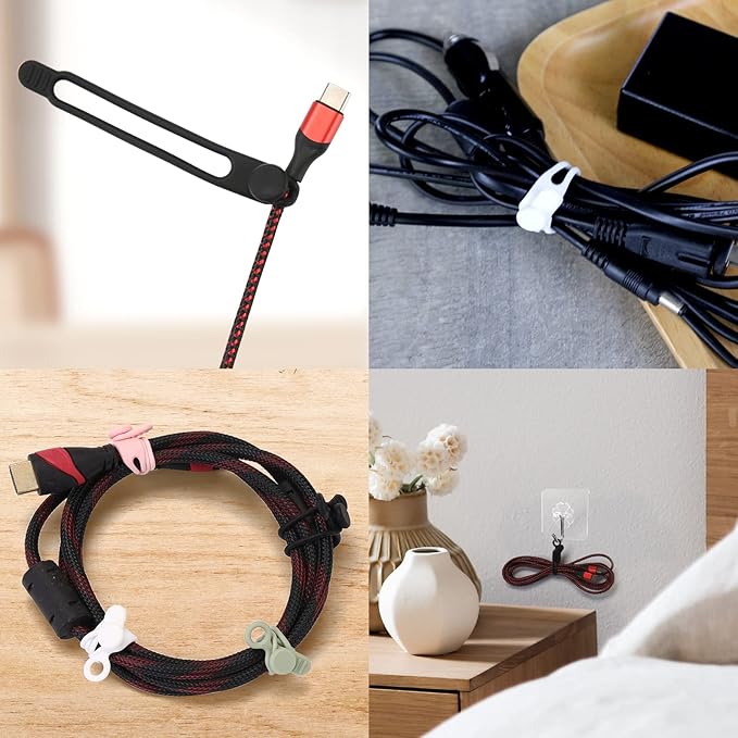 20Pcs UMUST Silicone Cable Ties, Cable Management Cord Organizer WhiteBlack | Reusable Cord Ties, Cable Strap Tie for Bundling Electronics Wire,Home Office Travel Essentials Accessories 4.2inch