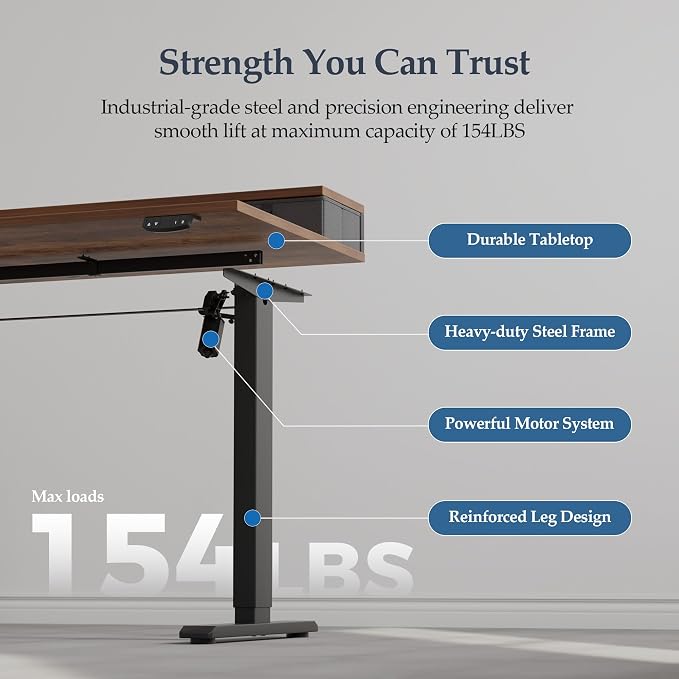 Klicelor 55 x24 Inch Electric Standing Desk with Drawers, Adjustable Height Small Sit Stand Desk for Home Office, Compact Computer Workstation with Storage– Rustic Brown