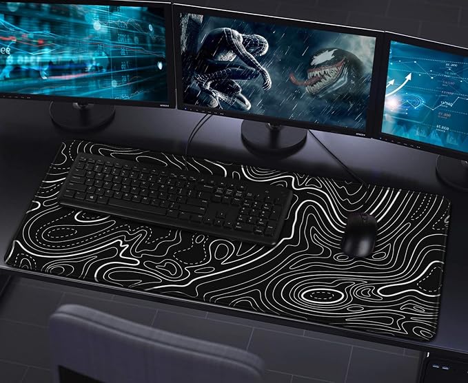 Large Gaming Mouse Pad with Stitched Edges, (31.5X15.7In) Durable Non-Slip Natural Rubber Base, Waterproof Computer Keyboard Pad Mat for Esports Pros, Gamer, Desktop, Office, Home, Terrain Black