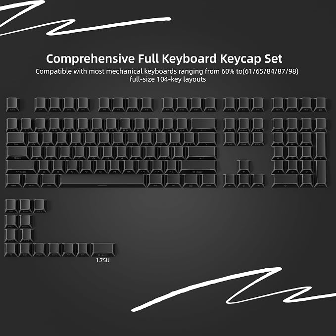Womier PBT Shine Through Keycaps Manga Black, OEM Profile Side Printed Custom Key caps 60 65 75 100 Percent Keyboard Keycap Set Suitable for MX Switches Mechanical Keyboard