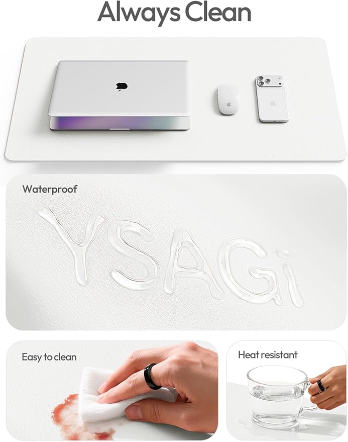 YSAGi Leather Desk Pad Protector, Office Desk Mat, Large Mouse Pad, Non-Slip PU Leather Desk Blotter, Laptop Desk Pad, Waterproof Desk Writing Pad for Office and Home (White,55" x 24")