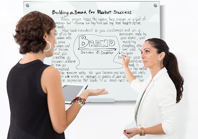 SCRIBBLEDO Glass Whiteboard 46 x 34 inch (4' x 3') Glass Dry Erase Board for Wall Frameless Large Office Wall Mount Frosted White Board for Work Home and School with Tray Included