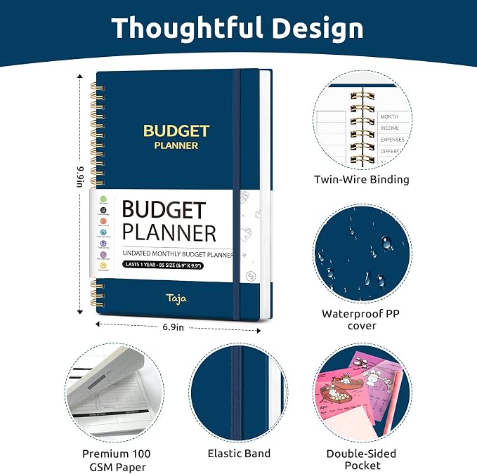 Budget Planner - Monthly Budget Book with Expense Tracker Notebook, Undated Bill Organizer & Finance Planner to Take Control of Your Money, Account Book to Manage Your Finances-Navy Blue