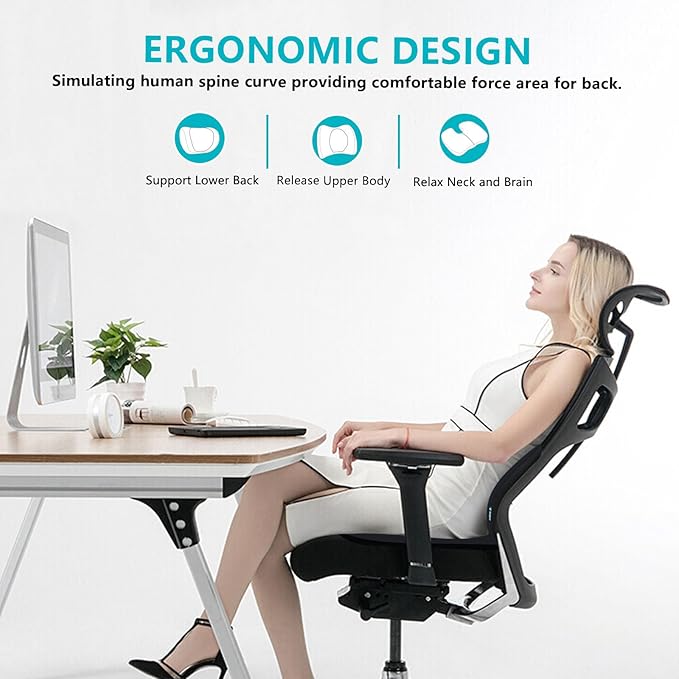 FLORICH 3 PCS Seat Cushion for Carseat Lumbar Support Pillow Car Neck Headrest Pillows Memory Foam Gel Memory Foam Massage Point Seat Pads Pressure Relief Back Cushion for Office Chair(Light Black)