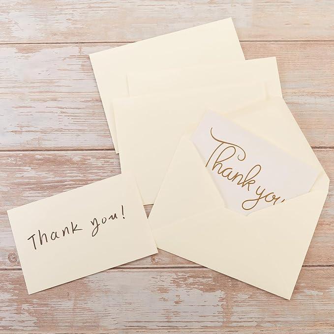50 Pack Cream A7 Envelopes with Cards and Gold Stickers, 5x7 | With Thick Folded Cardstock, For Greeting Cards, Wedding, Birthday, Invitations, Baby Showers