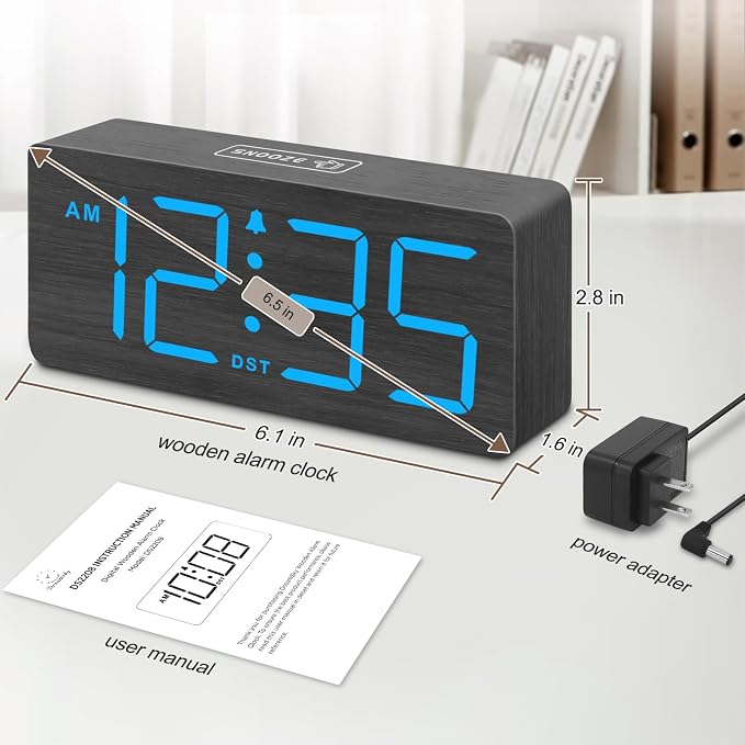 DreamSky Wooden Digital Alarm Clock for Bedroom with Large Numbers | Desk Clocks for Living Room, Dimmer, Loud Alarm for Heavy Sleepers with Volume Control, DST, Office Wood Decor (Plug-in)