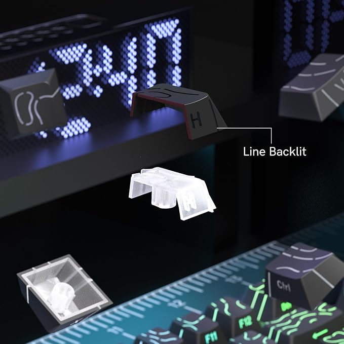 dagaladoo Double Shot PBT keycap Set,White and Black Topographic Keyboard keycaps 60 75 100 Percent,Shine Through Custom keycap Lines Backlit,Cherry Profile Key caps for US Layout Mechanical Keyboard