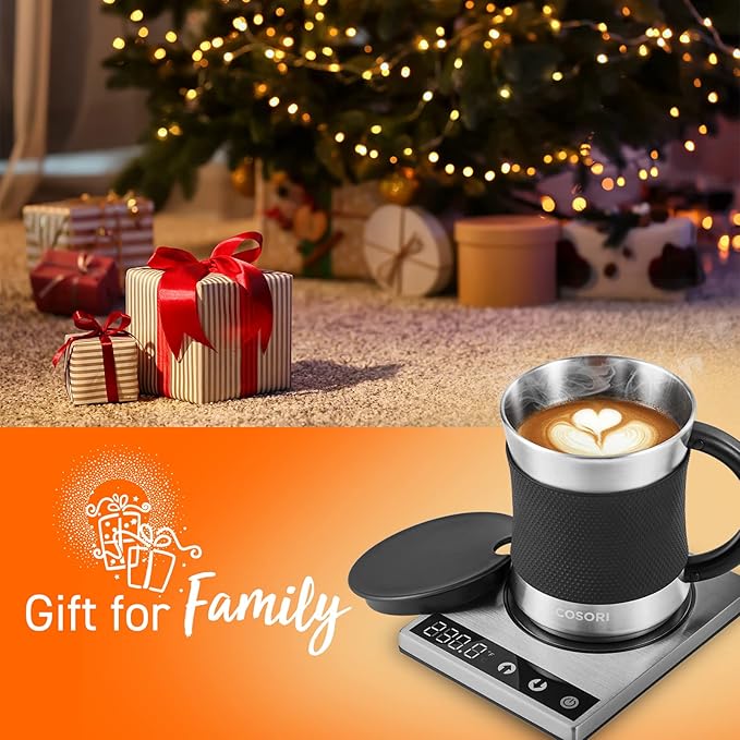 Cosori Coffee Mug Warmer & Mug Set for Desk, Cup Heater, Office, 1Β°F Precise Temperature Control, Touch Tech & LCD Digital Display (77-194β), 304 Stainless Steel, Silver/Black