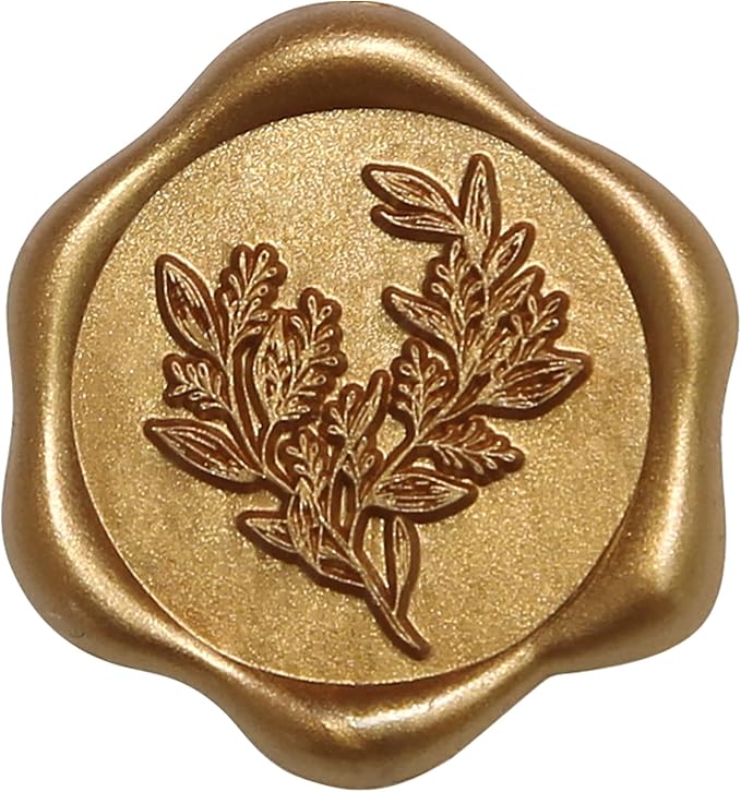 UNIQOOO Wax Seal Stickers - Eucalyptus Wedding Invitation Envelope Seal Stickers, 50 Pcs Self- Adhesive Antique Gold Stickers, Perfect for Invitation, Christmas, Gift Wrapping, Party