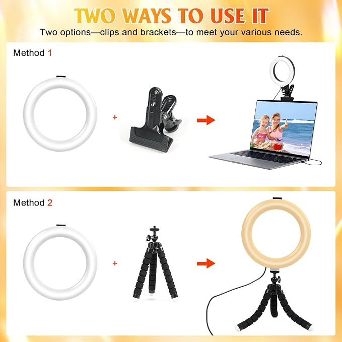 Clip on Ring Light for Laptop, TPQKA 16cm Video Conference Lighting Kit with 5 Color Temperatures & 5 Brightness Levels, Dimmable Webcam Light for Zoom Calls, Remote Working, Live Streaming