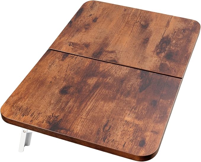 Neoaider Wall Mounted Folding Desk 23.6” x 15.7”, Drop Down Table with Metal Collapsible Brackets, Folding Wall Table for Small Spaces, Home, Office, Kitchen, Laundry Room-Brown