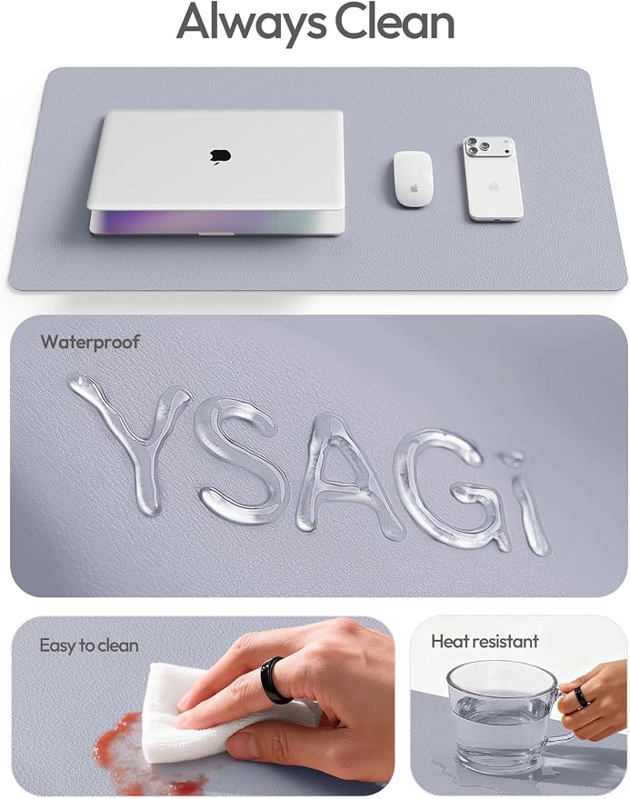 YSAGi Leather Desk Pad Protector, Office Desk Mat, Large Mouse Pad, Non-Slip PU Leather Desk Blotter, Laptop Desk Pad, Waterproof Desk Writing Pad for Office and Home (Soft Lavender, 31.5" x 15.8")