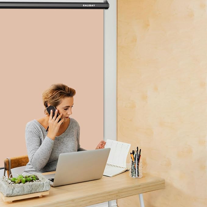 RAUBAY Retractable Pull Down Beige Screen Backdrop - 78.7" x 86.6" Collapsible Wall-Mount Nude Background for Professional Video Production, Photography, TikTok and Video Conferencing