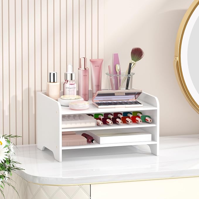 Bamboo File Organizer for Desk, Desktop Paper Tray and Mail Holder | Three open tiers keep A4/letter paper, folders, bills and mail sorted, visible and easy to reach while saving desk space