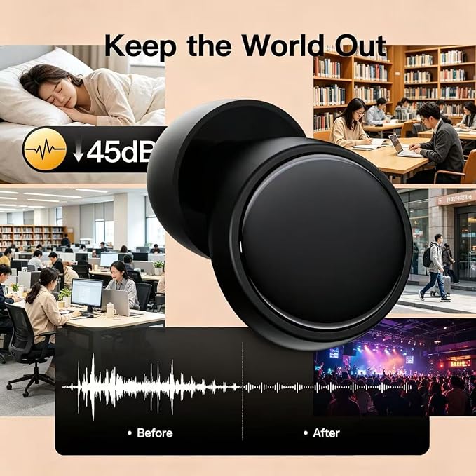 Earplugs for Noise Cancelling Ear Protection, Reusable Silicone Earplugs for Sleep, Deep Focus, Travel, Noise Sensitivity, Flexible Hearing Protection