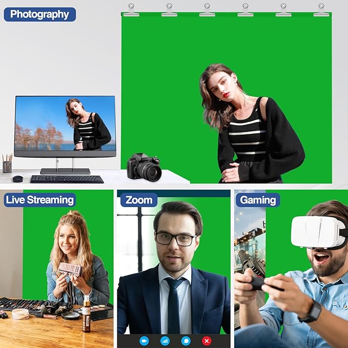 5x7ft Green Screen Backdrop Kit with Stand, Portable Greenscreen Background Includes Foldable T-Stand, 6 Clips and Carry Bag for Streaming, Gaming, Meeting, Video Production, Photography