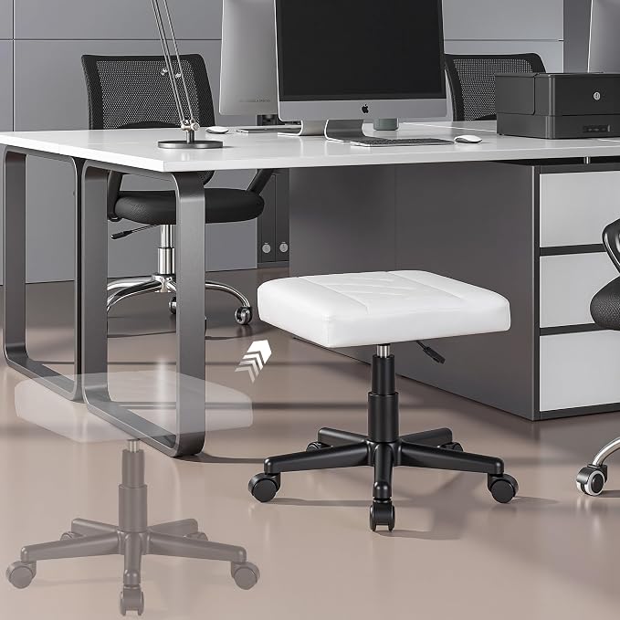 VECELO Under Desk Footrest, PU Ergonomic Foot Rest with Wheels, Comfort Padding, Height Adjustable for Relieving Leg Pain, Stiffness, and etc, White