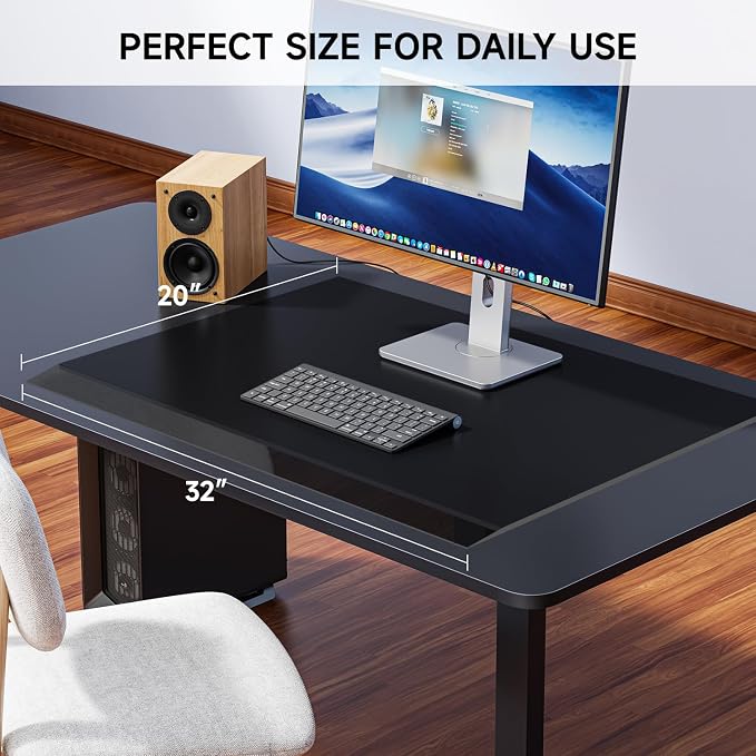 VASUHOME 32" x 20" Black Tempered Glass Desk Mat with Beveled Edge - Ergonomic Desk Protector, Dry Erase Surface, Ideal Table Top Protector for Home & Office