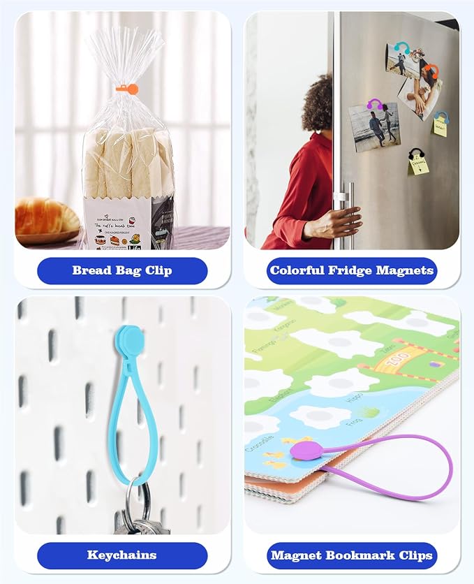 13 PCS Silicone Magnetic Cable Ties, Reusable cord Organizer clips | magnet cord holder for phone charging, compatible with USB/lightning cables, bookmarks, whiteboard magnets, fridge magnets